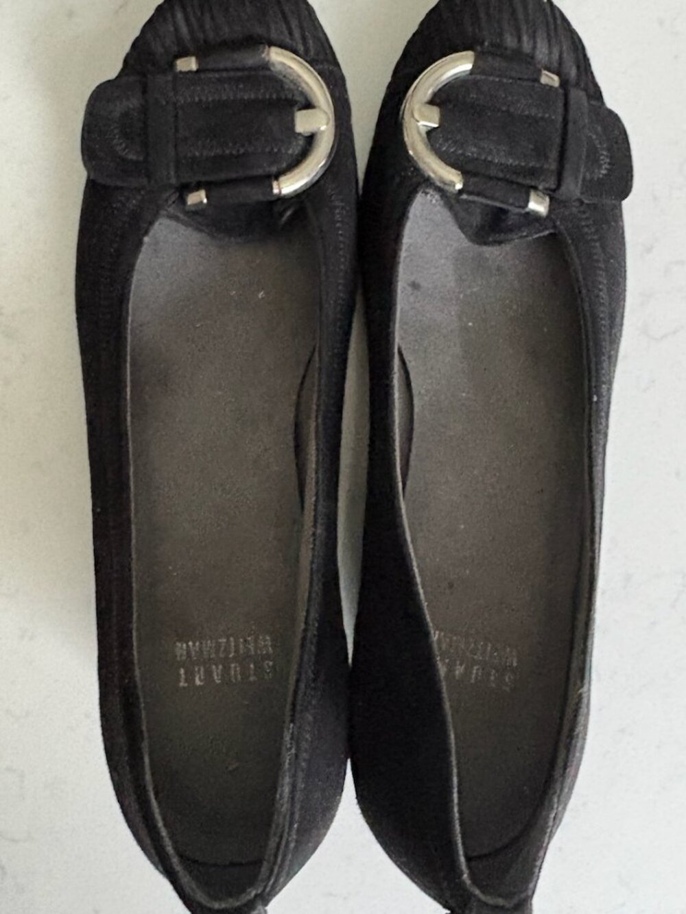 Stuart Weitzman Black Suede Buckle Ballet Flats Size 8 (Estimated)